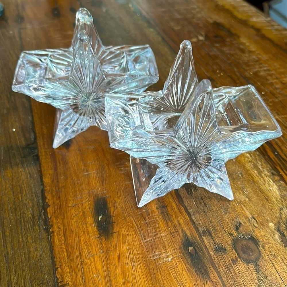 Vintage Pressed Light pink glass Star Shaped votive Candle holders Set of 2